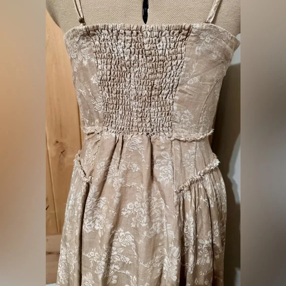 NEW NWT Anthropologie Corset Seamed Mini Cotton Linen Beige Flower Floral Dress - Picture 8 of 12